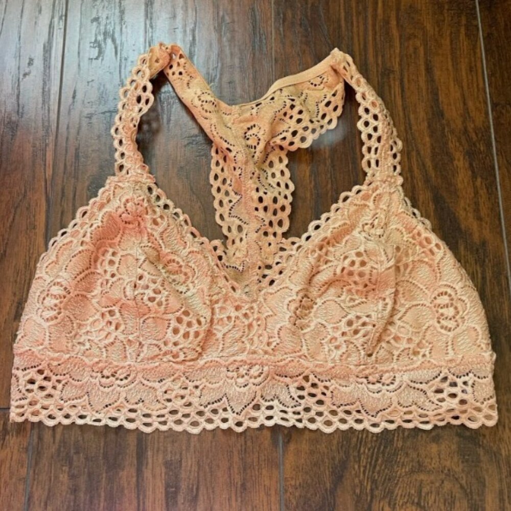 Aerie Nude Beige All Over Lace Racer Back Bralette Bra Lightweight Size Large